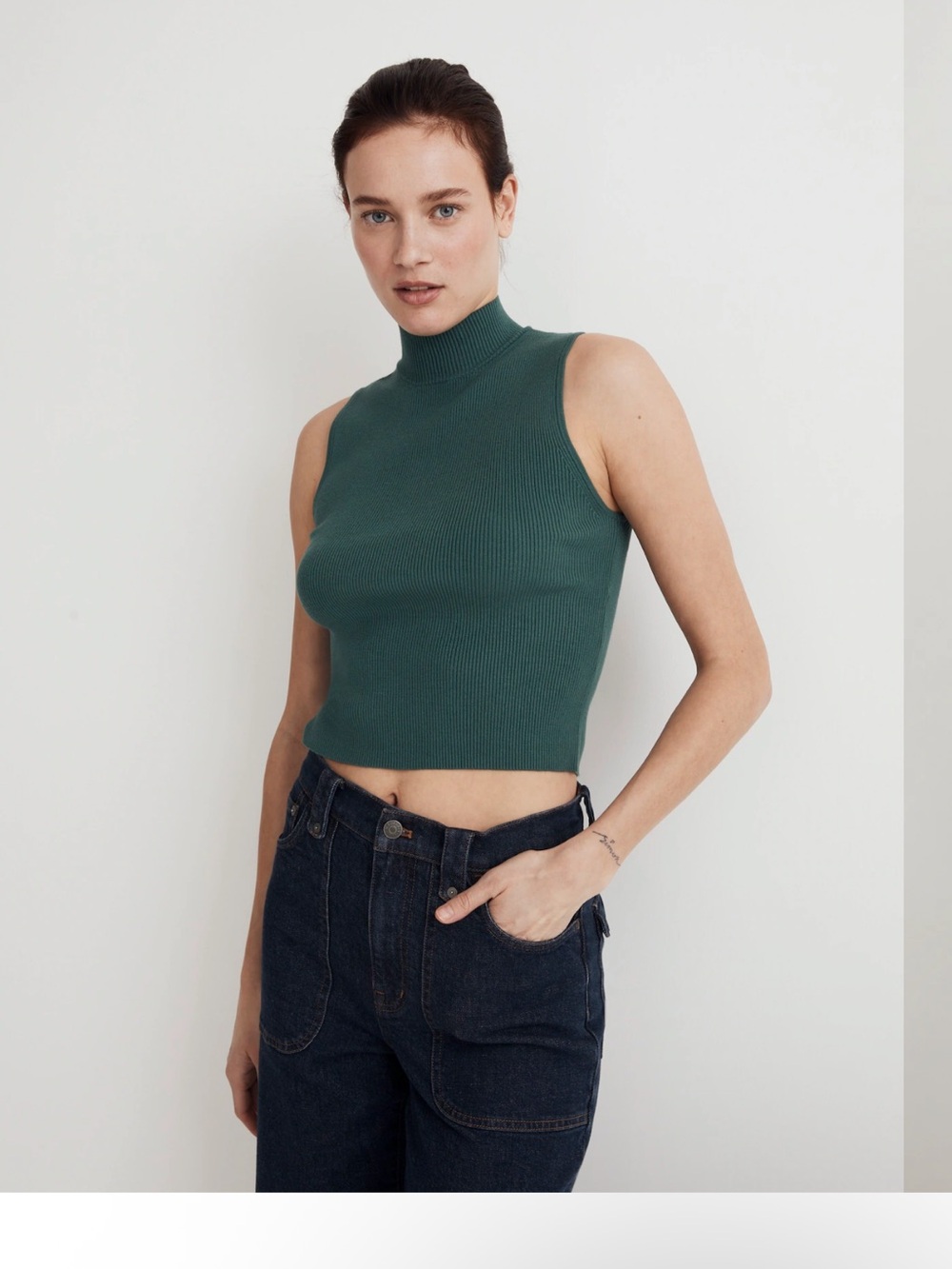 NWT Madewell the Signature Knit Mockneck Sweater Tank in Spruce Green/Teal Sz XL